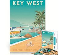 1000 Piece Jigsaws Key West Travel Poster Clean Joint Game Smart Play Gift Relax Play Time Xmas Decor Gift (38x26cm)