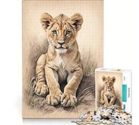 1000 Piece Jigsaws Lion Cub In The Savannah DIY Toys Difficult Challenge with Fully Interlocking Randomly Shaped Pieces 38x52cm