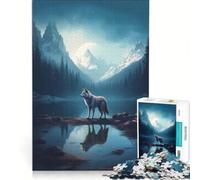 1000 Piece Jigsaws Lonely Wolf in A Lake DIY Toys Difficult Challenge with Fully Interlocking Randomly Shaped Pieces 38x52cm