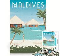 1000 Piece Jigsaws Maldives Islands Poster Clean Joint Game Smart Play Gift Relax Play Time Xmas Decor Gift (38x52cm)
