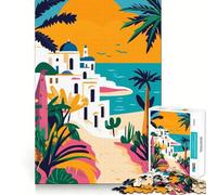 1000 Piece Jigsaws Mediterranean Village Tunisia Clean Joint Game Smart Play Gift Relax Play Time Xmas Decor Gift (38x52cm)