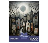 1000 Piece Jigsaws Moonlit Gothic Village Scene Puzzle for Adults Toy Wall Decor Difficult Challenge Deal As Gifts for The Whole Family 52x38cm/1000pcs