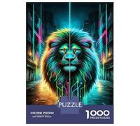 1000 Piece Jigsaws Neon Lion Street Art Print Puzzle for Adults Toy Wall Decor Difficult Challenge Deal As Gifts for The Whole Family 52x38cm/1000pcs