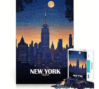 1000 Piece Jigsaws New York City Skyline at Night Ideal Cut Decor Cognitive Play Gift Easy Time Play Birthday Game Gift (50x75cm)