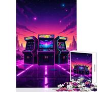 1000 Piece Jigsaws Retro Arcade Machines in Neon Landscape Jigsaw Puzzles for Adults Stress Reliever Parent-child Interaction Learning Educational Toys (38x26cm)