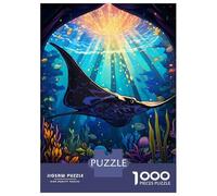 1000 Piece Jigsaws Stingray Stained Glass Puzzle for Adults Toy Wall Decor Difficult Challenge Deal As Gifts for The Whole Family 52x38cm/1000pcs