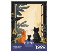 1000 Piece Jigsaws Three Cats Looking Out Window Puzzle for Adults Toy Wall Decor Difficult Challenge Deal As Gifts for The Whole Family 52x38cm/1000pcs