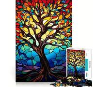 1000 Piece Jigsaws Tree of Life Stained Glass Smooth Edge Play Focus Fun Game Cozy Time Play Birthday Game Gift (38x52cm)