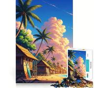1000 Piece Jigsaws Tropical Beach Huts And Palm Trees Smooth Edge Play Focus Fun Game Cozy Time Play Birthday Game Gift(38x26cm)