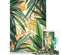 1000 Piece Jigsaws Tropical Leaves Stained Glass Pattern Smooth Edge Play Focus Fun Game Cozy Time Play Birthday Game Gift (50x75cm)
