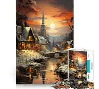 1000 Piece Jigsaws Twilight in Winter Village Smooth Edge Play Focus Fun Game Cozy Time Play Birthday Game Gift (50x75cm)
