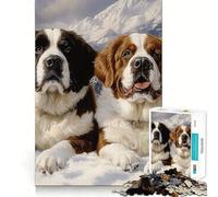 1000 Piece Jigsaws Two Saint Bernards in Snow Smooth Edge Play Focus Fun Game Cozy Time Play Birthday Game Gift (50x75cm)