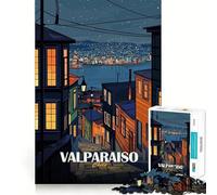 1000 Piece Jigsaws Valparaiso Chile Night Cityscape Art Smooth Edge Play Focus Fun Game Cozy Time Play Birthday Game Gift (38x52cm)