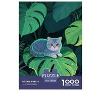 1000 Piece Kitten Jigsaw Puzzles for Adults Kids Challenge Toy Family-Friendly Brain Teaser Decoration Kitten Green Leaves Puzzle Unique Gift 38x26cm/1000pcs
