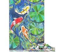 1000 Piece Koi Fish Pond Watercolor Square Puzzles for Adults & Wooden Puzzles Educational Game 1000pcs (75x50cm)