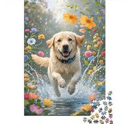 1000 Piece Labrador Retriever Water Leap Jigsaw Puzzles for Adults & Kids, Challenge High Difficulty, Puzzle Unique Gift, Family-Friendly Brain Teaser 1000pcs (75x50cm)