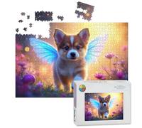 1000 Piece Large Jigsaw Puzzles for Adults, Adorable Corgi Puppy Butterfly Wings Magical Flower the Challenge Stitch Wooden Puzzle Creative Games Gift Ideas for Women Men Teens