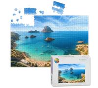 1000 Piece Large Jigsaw Puzzles for Adults, Aerial view Cala d Hort Ibiza the Challenge Stitch Wooden Puzzle Creative Games Gifts Ideas for Women Men Teens