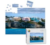 1000 Piece Large Jigsaw Puzzles for Adults, Arriving Island Bermuda we see Colorful Homes hillside the Challenge Stitch Wooden Puzzle Creative Games Gifts Ideas for Women Men Teens