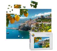 1000 Piece Large Jigsaw Puzzles for Adults, Beautiful view Mediterranean coast lemons foreground Italy the Challenge Stitch Wooden Puzzle Creative Games Gifts Ideas for Women Men Teens