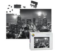 1000 Piece Large Jigsaw Puzzles for Adults, black white aerial view charlotte nc skyline cloudy city the Challenge Stitch Wooden Puzzle Creative Games Gift Ideas for Women Men Teens