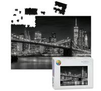 1000 Piece Large Jigsaw Puzzles for Adults, Brooklyn Bridge Manhattan skyline night the Challenge Stitch Wooden Puzzle Creative Games Gifts Ideas for Women Men Teens