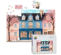 1000 Piece Large Jigsaw Puzzles for Adults, Charming Bookstore Facade Pink Blue the Challenge Stitch Wooden Puzzle Creative Games Gifts Ideas for Women Men Teens
