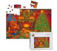 1000 Piece Large Jigsaw Puzzles for Adults, Christmas Living Room Fireplace Christmas Tree the Challenge Stitch Wooden Puzzle Creative Games Gift Ideas for Women Men Teens