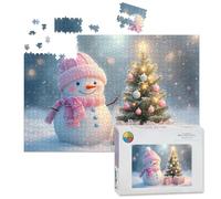 1000 Piece Large Jigsaw Puzzles for Adults, Christmas Pink Hat Snowman Christmas Tree Snow Gift Boxes the Challenge Stitch Wooden Puzzle Creative Games Gift Ideas for Women Men Teens