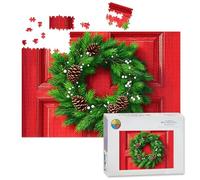 1000 Piece Large Jigsaw Puzzles for Adults, Christmas Xmas Candle Sock Modern Red Pine Wreath Cones Pine the Challenge Stitch Wooden Puzzle Creative Games Gift Ideas for Women Men Teens