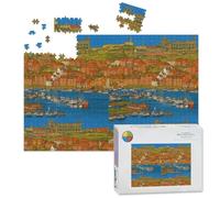 1000 Piece Large Jigsaw Puzzles for Adults, Coastal Townscape Historic Abbey Harbor Boats the Challenge Stitch Wooden Puzzle Creative Games Gift Ideas for Women Men Teens