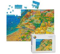 1000 Piece Large Jigsaw Puzzles for Adults, Colorful Coast Village Bright Buildings Overlooking the Challenge Stitch Wooden Puzzle Creative Games Gift Ideas for Women Men Teens