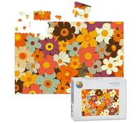 1000 Piece Large Jigsaw Puzzles for Adults, Colorful Floral Seamless Retro 70s Style the Challenge Stitch Wooden Puzzle Creative Games Gifts Ideas for Women Men Teens