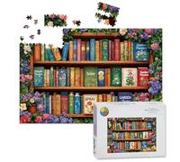 1000 Piece Large Jigsaw Puzzles for Adults, Colorful Gardening Book Magical Flower Bookshelf Beautiful Decoration the Challenge Stitch Wooden Puzzle Creative Games Gift Ideas for Women Men Teens
