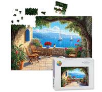 1000 Piece Large Jigsaw Puzzles for Adults, Colorful Mediterranean Patio Classic Educational Beautiful Decoration the Challenge Stitch Wooden Puzzle Creative Games Gift Ideas for Women Men Teens