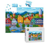 1000 Piece Large Jigsaw Puzzles for Adults, Colorful Village Townscape Mountains Lighthouse Vintage Cars the Challenge Stitch Wooden Puzzle Creative Games Gift Ideas for Women Men Teens