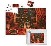 1000 Piece Large Jigsaw Puzzles for Adults, Cozy Christmas Dinner Tree Festive Decor the Challenge Stitch Wooden Puzzle Creative Games Gifts Ideas for Women Men Teens