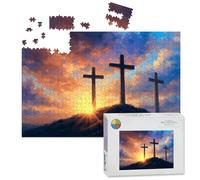 1000 Piece Large Jigsaw Puzzles for Adults, Crucifixion Christ Sunrise Three Crosses the Challenge Stitch Wooden Puzzle Creative Games Gift Ideas for Women Men Teens