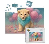 1000 Piece Large Jigsaw Puzzles for Adults, Cute Fluffy Lion Cub Blue Mane Pastel Cotton Candy the Challenge Stitch Wooden Puzzle Creative Games Gift Ideas for Women Men Teens