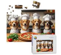 1000 Piece Large Jigsaw Puzzles for Adults, Dogs Pizza Meal Group Dogs Dressed Up As Chefs Were Gathered the Challenge Stitch Wooden Puzzle Creative Games Gift Ideas for Women Men Teens