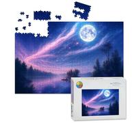 1000 Piece Large Jigsaw Puzzles for Adults, Dreamy Night Sky Moon Floating Stars Tranquil Lake the Challenge Stitch Wooden Puzzle Creative Games Gift Ideas for Women Men Teens