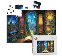 1000 Piece Large Jigsaw Puzzles for Adults, Enchanted Library Abstract Forms Circular Motifs Sharp Angles Gradient the Challenge Stitch Wooden Puzzle Creative Games Gift Ideas for Women Men Teens