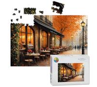 1000 Piece Large Jigsaw Puzzles for Adults, European Charm Cityscape Autumn Leaves Street Caf the Challenge Stitch Wooden Puzzle Creative Games Gift Ideas for Women Men Teens