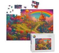 1000 Piece Large Jigsaw Puzzles for Adults, Fantasy Mushroom Forest Rainbow Sky Whimsical Castles the Challenge Stitch Wooden Puzzle Creative Games Gift Ideas for Women Men Teens
