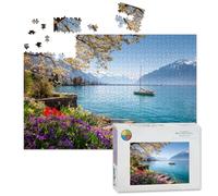 1000 Piece Large Jigsaw Puzzles for Adults, Flowers Mountains Lake Geneva Montreux Switzerland the Challenge Stitch Wooden Puzzle Creative Games Gifts Ideas for Women Men Teens