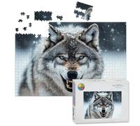 1000 Piece Large Jigsaw Puzzles for Adults, Gray Wolf Snarling Blue Eyes Snowy Wilderness Close up the Challenge Stitch Wooden Puzzle Creative Games Gift Ideas for Women Men Teens