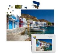 1000 Piece Large Jigsaw Puzzles for Adults, Greek fishing village Milos island Greece the Challenge Stitch Wooden Puzzle Creative Games Gifts Ideas for Women Men Teens