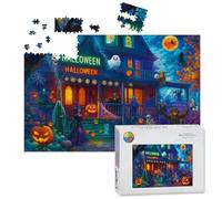 1000 Piece Large Jigsaw Puzzles for Adults, Halloween Haunted House Pumpkin Decorations Ghosts Costumed the Challenge Stitch Wooden Puzzle Creative Games Gift Ideas for Women Men Teens