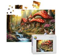 1000 Piece Large Jigsaw Puzzles for Adults, Happy Mushroom Village Symmetrical Circular Motif Abstract the Challenge Stitch Wooden Puzzle Creative Games Gift Ideas for Women Men Teens