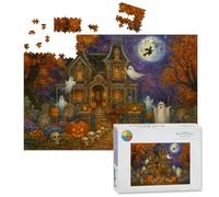 1000 Piece Large Jigsaw Puzzles for Adults, Haunted Halloween House Ghosts Pumpkins Spooky Atmosphere the Challenge Stitch Wooden Puzzle Creative Games Gift Ideas for Women Men Teens